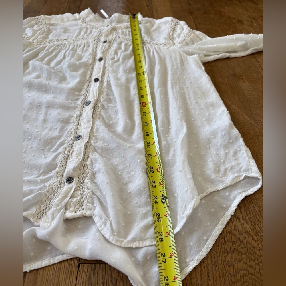 Free People Everyday Every Girl Top in Ivory SZ L Flowy Polka Dot Boho Casual - Picture 6 of 8